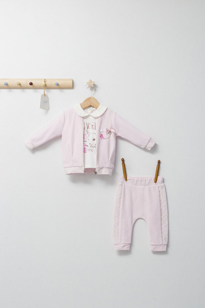 Set 3 piese pantaloni bluzita si hainuta pentru bebelusi Gazelle Tongs baby Culoare Roz Marime 6 9 luni
