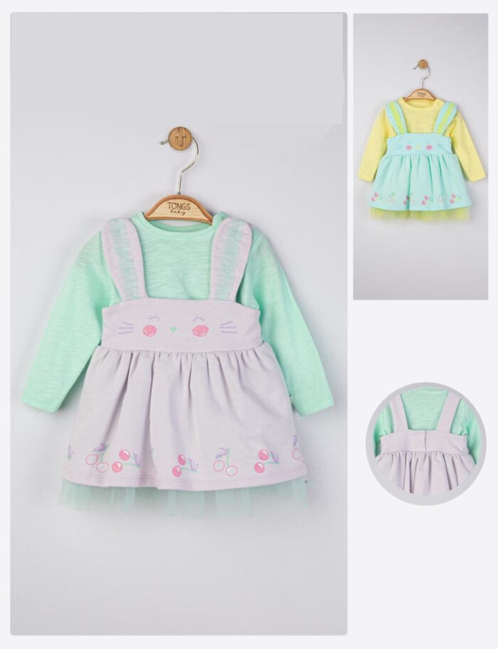 Set rochita cu bluzita pentru fetite Cirese Tongs baby Culoare Verde Marime 6 9 luni