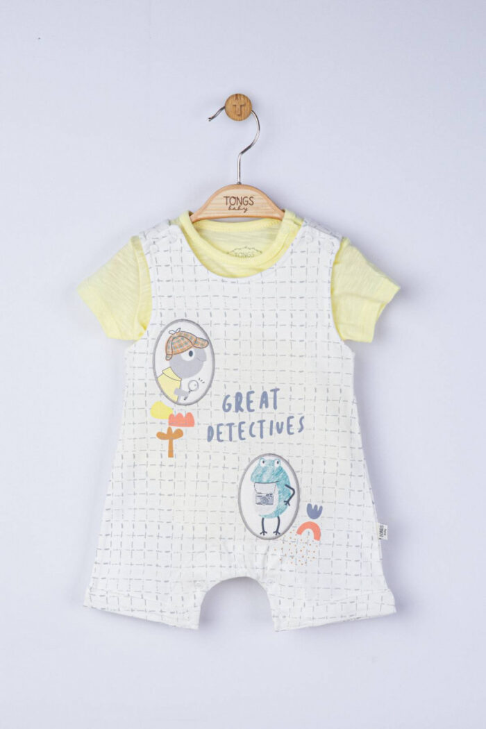 Set salopeta cu tricou Great detectives pentru bebelusi Tongs baby Culoare Galben Marime 6 9 luni
