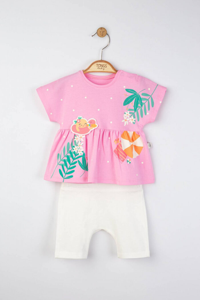 Set tricou de vara cu pantalonasi pentru fetite Tongs baby Culoare Roz Marime 6 9 luni 1
