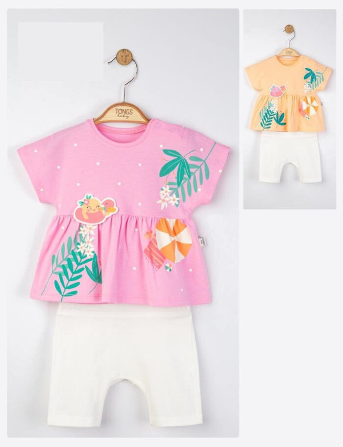 Set tricou de vara cu pantalonasi pentru fetite Tongs baby Culoare Roz Marime 6 9 luni
