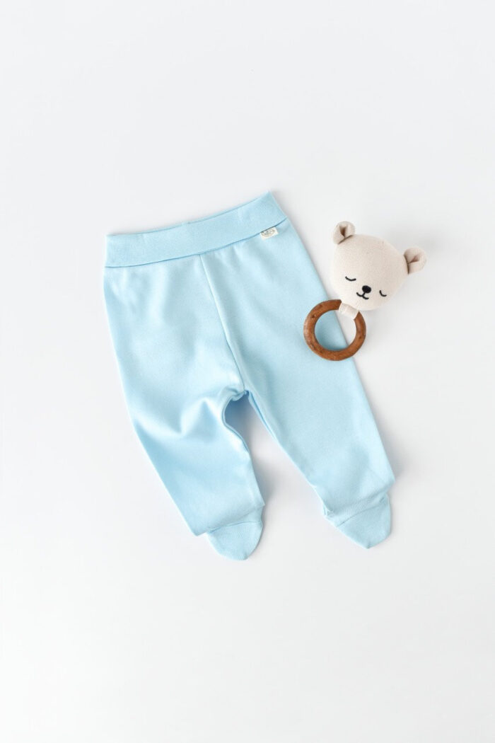 Pantaloni cu Botosei Bumbac organic Bleu BabyCosy Marime 6 9 luni